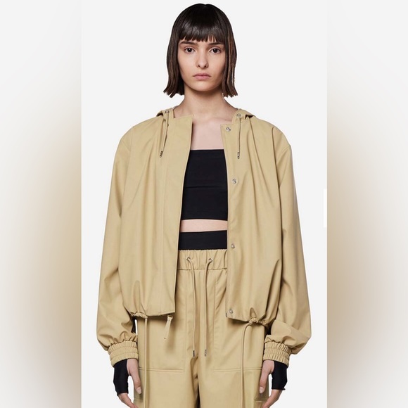RAINS WOMANS SAND UNLINED WAIST LENGTH HOODED JACKET - SMALL - Picture 1 of 16